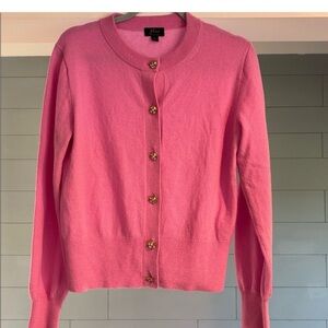 J. Crew 100% Cashmere Pink Cardigan with Gold Jewel Buttons M
